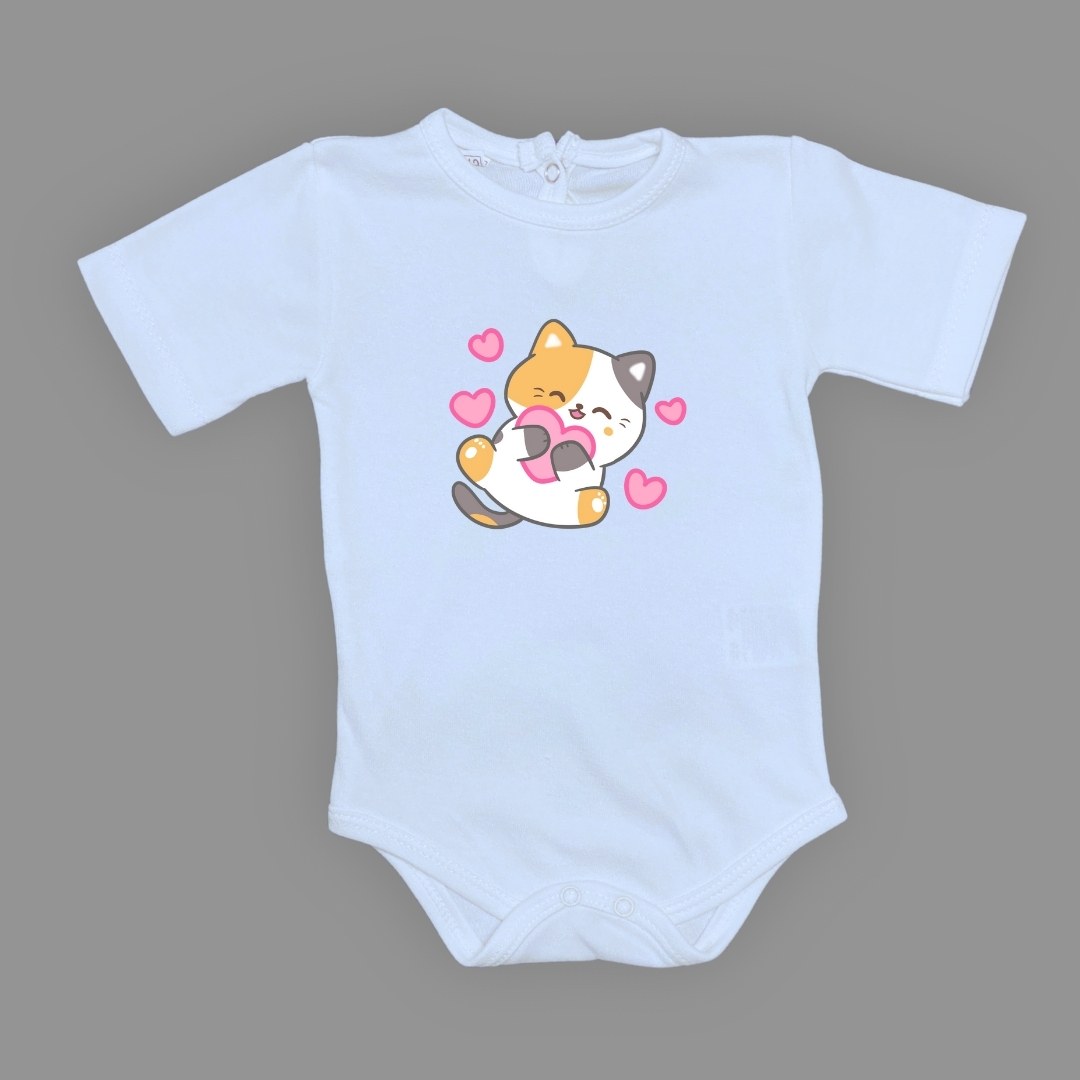 Kalpli Kedi Baskılı Bebek Çıtçıtlı Body Uzun Kısa Kolsuz — BEBE MAVİ