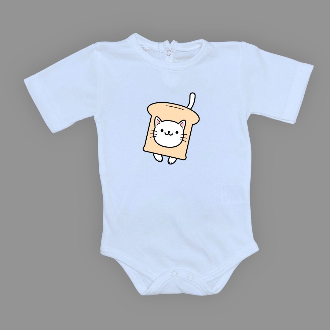 Ekmek Kedi Baskılı Bebek Çıtçıtlı Body Uzun Kısa Kolsuz — BEBE MAVİ
