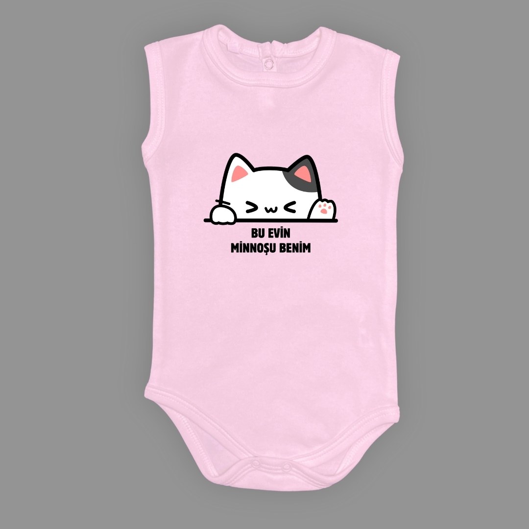 Minnoş Kedi Baskılı Bebek Çıtçıtlı Body Uzun Kısa Kolsuz — AÇIK PEMBE