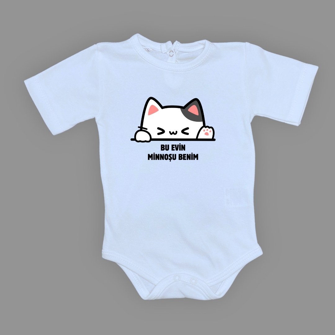 Minnoş Kedi Baskılı Bebek Çıtçıtlı Body Uzun Kısa Kolsuz — BEBE MAVİ