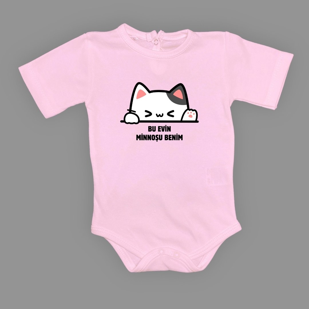 Minnoş Kedi Baskılı Bebek Çıtçıtlı Body Uzun Kısa Kolsuz — KOYU PEMBE