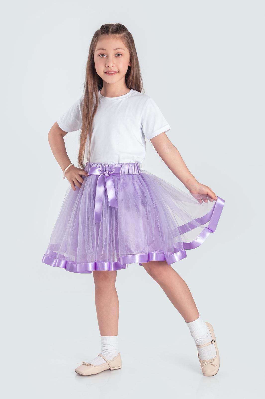 Saten Şeritli Tütü Kız Çocuk Etek — LİLA