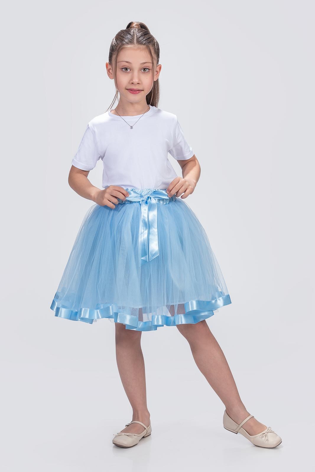 Saten Şeritli Tütü Kız Çocuk Etek — MAVİ