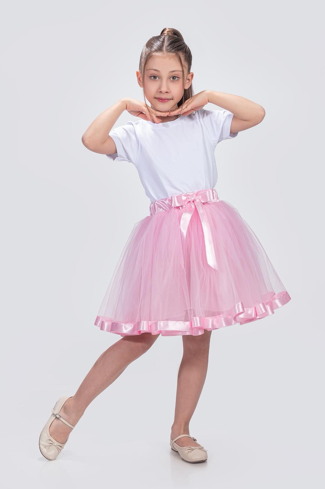 Saten Şeritli Tütü Kız Çocuk Etek — PEMBE