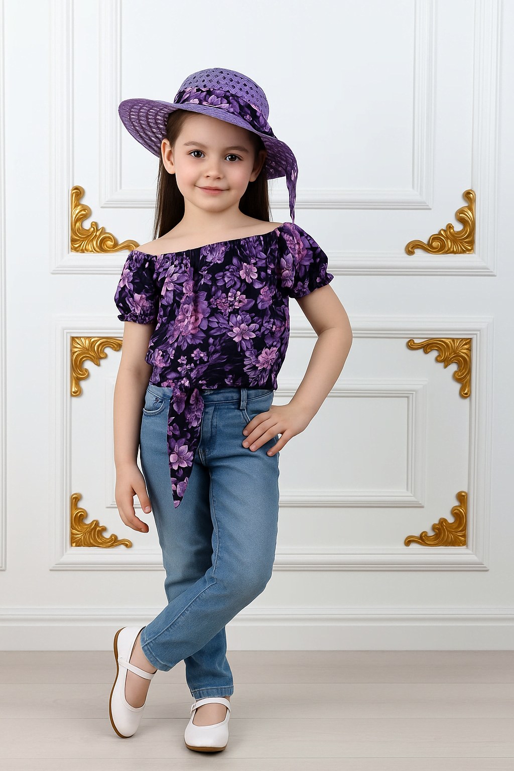 Kız Çocuk Şapkalı , Jeans Pantolon , Bluz Yazlık İkili Takım — MOR