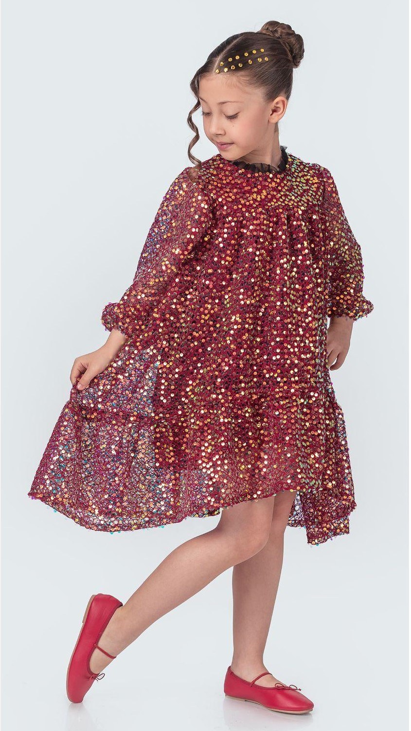 Likio Vintage Payet Kız Çocuk Abiye — BORDO