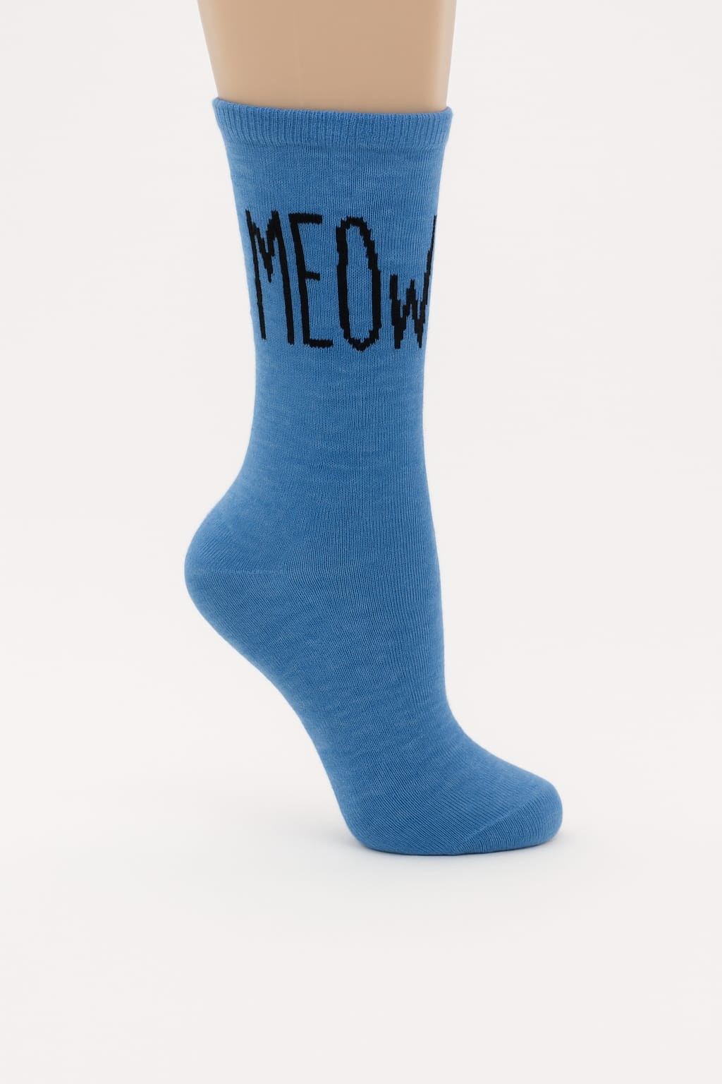 Kız Çocuk MEOW Yazılı Pamuklu Soket Çorap — MAVİ