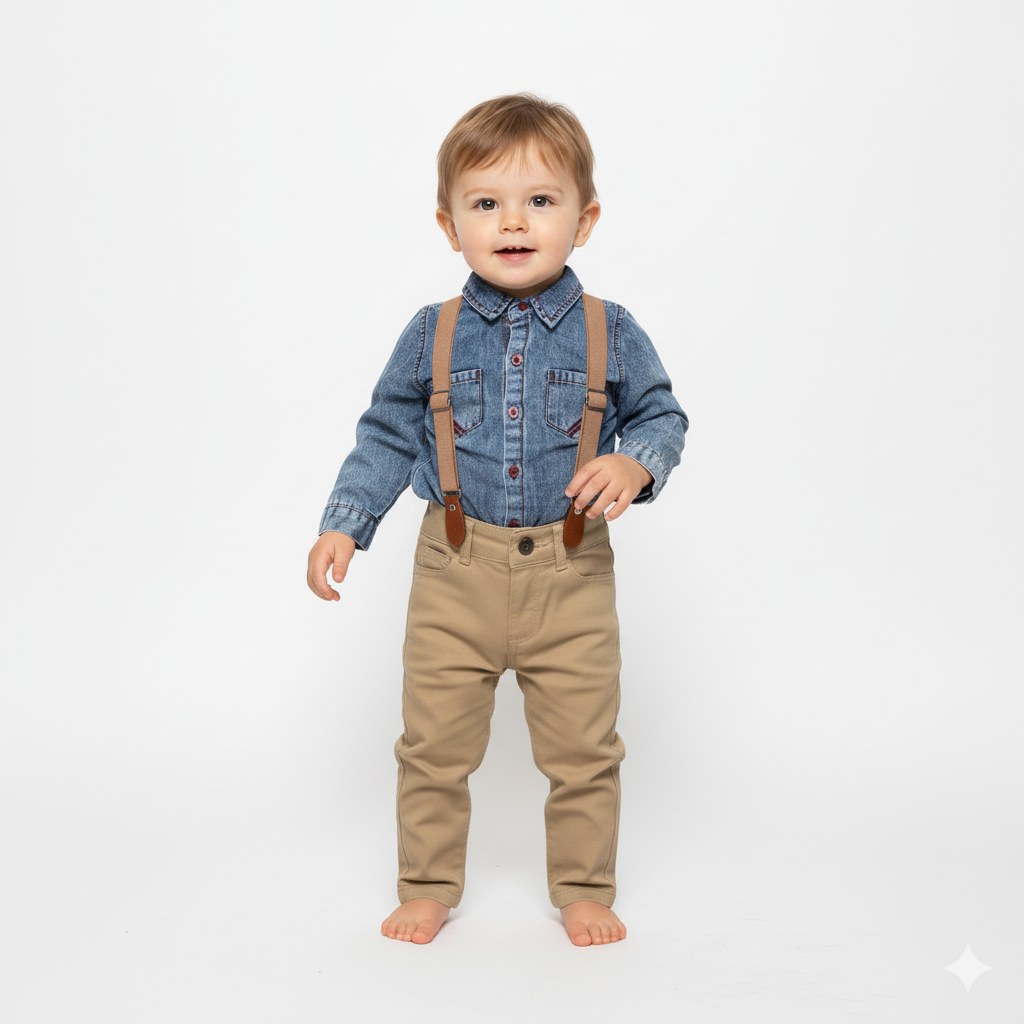 Jeans Gömlek Gabardin Pantolon Erkek Bebek Takımı — BEJ