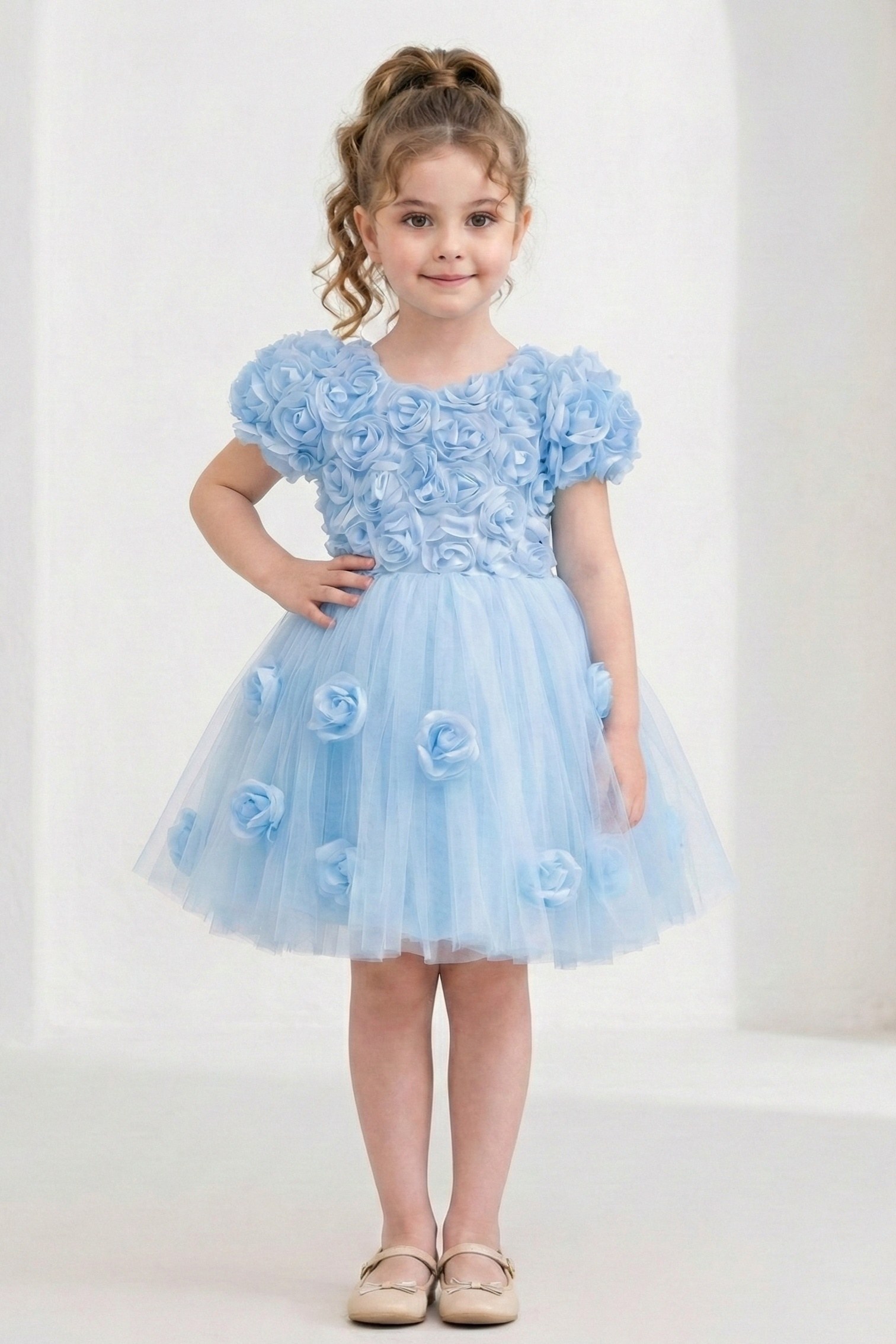 Rosali Lase Detay Kız Tütü Abiye Elbise — MAVİ
