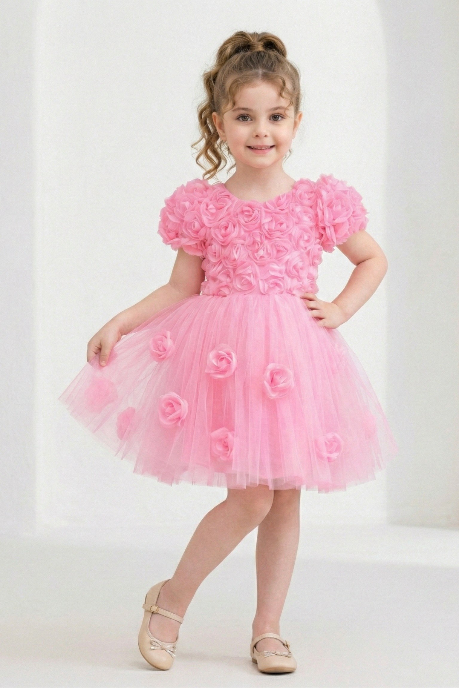 Rosali Lase Detay Kız Tütü Abiye Elbise — PEMBE