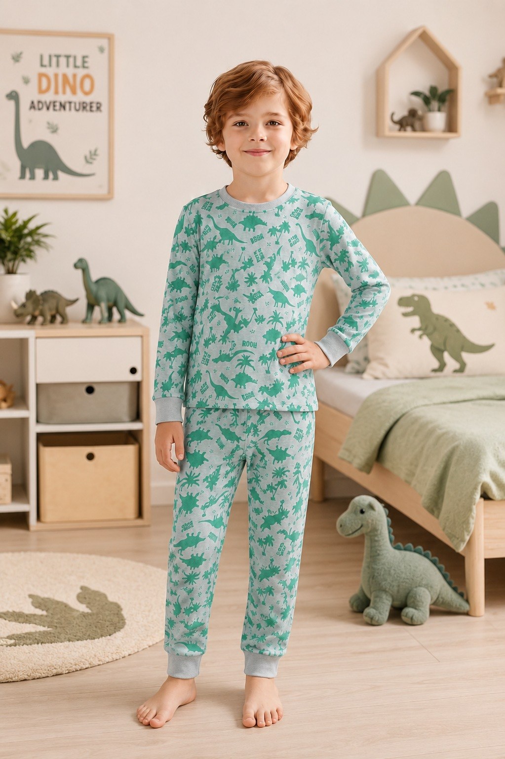 Erkek Çocuk Baskılı Penye Pijama Takımı — GRİ