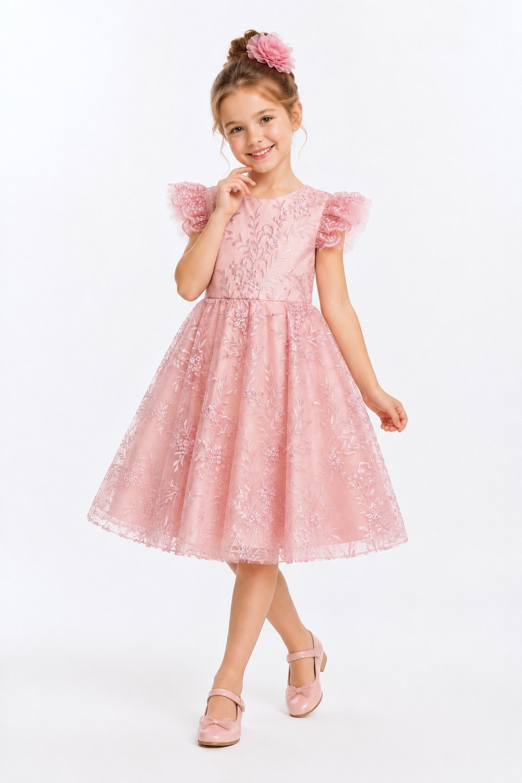 Floare Kız Çocuk Abiye Elbise — AÇIK PEMBE