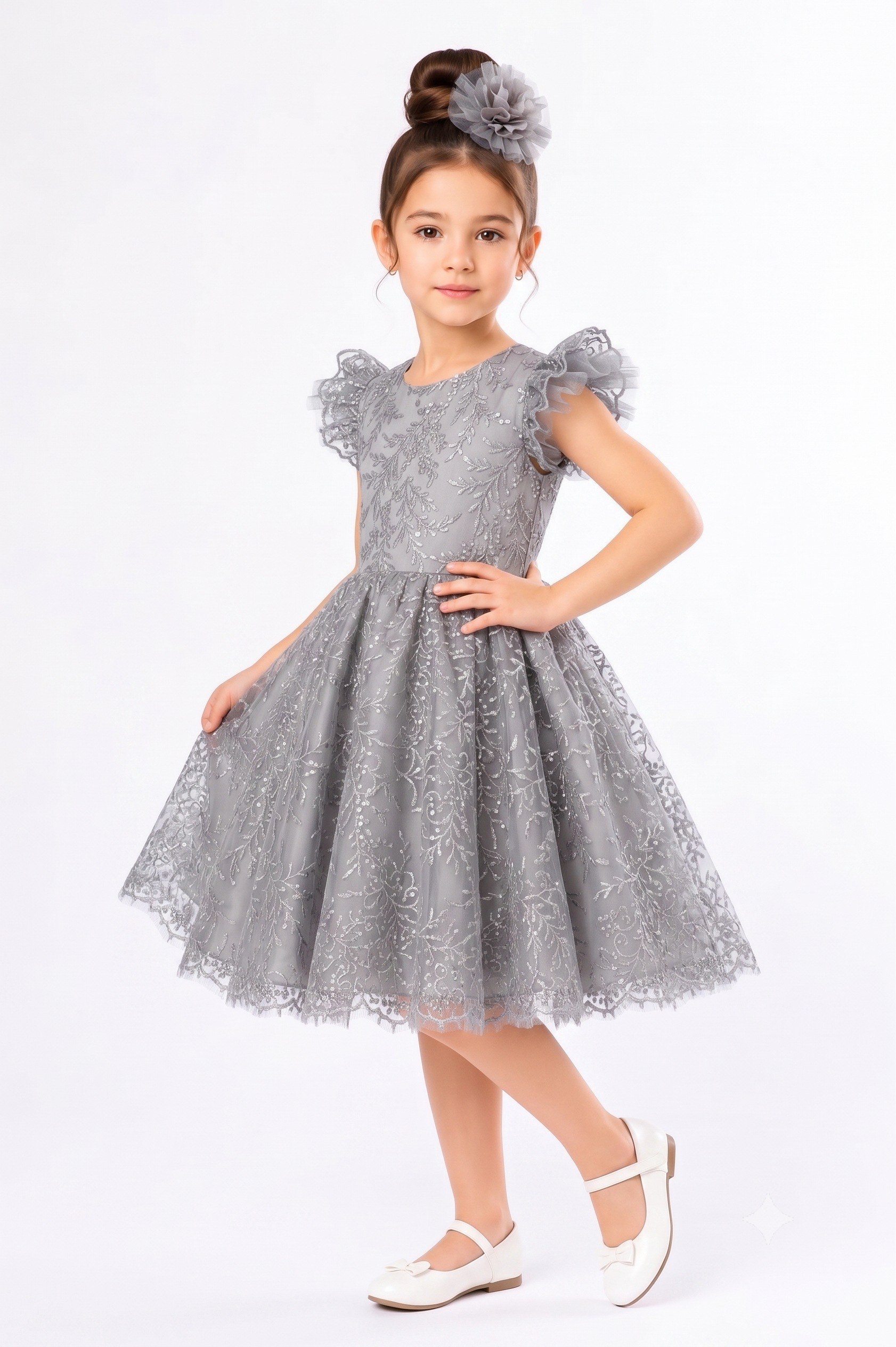 Floare Kız Çocuk Abiye Elbise — GRİ