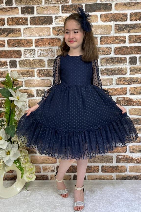 Katkat Prenses Dantel Tokalı Kız Çocuk Elbise — LACİVERT