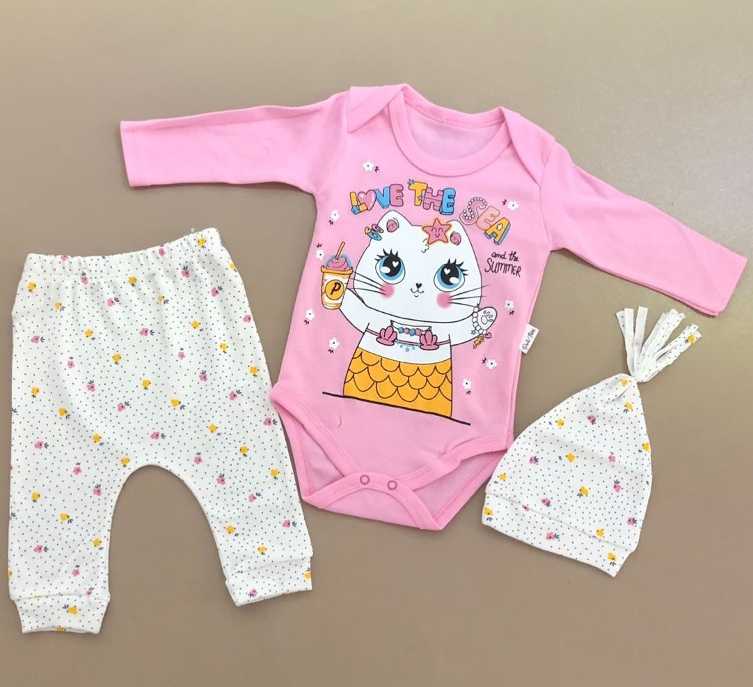 Kukuleta Şapkalı Badili 3lü Bebek Takımı — PEMBE