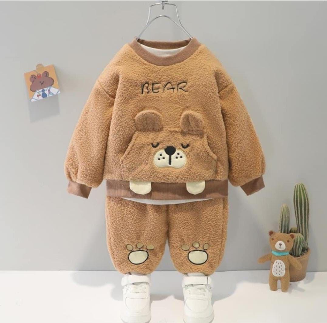 Desenli Çocuk Peluş Takım — KAHVERENGİ