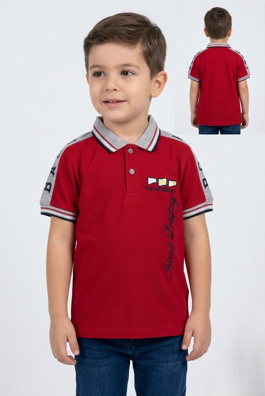 Polo Yaka Lakost Çocuk Tişört — KIRMIZI