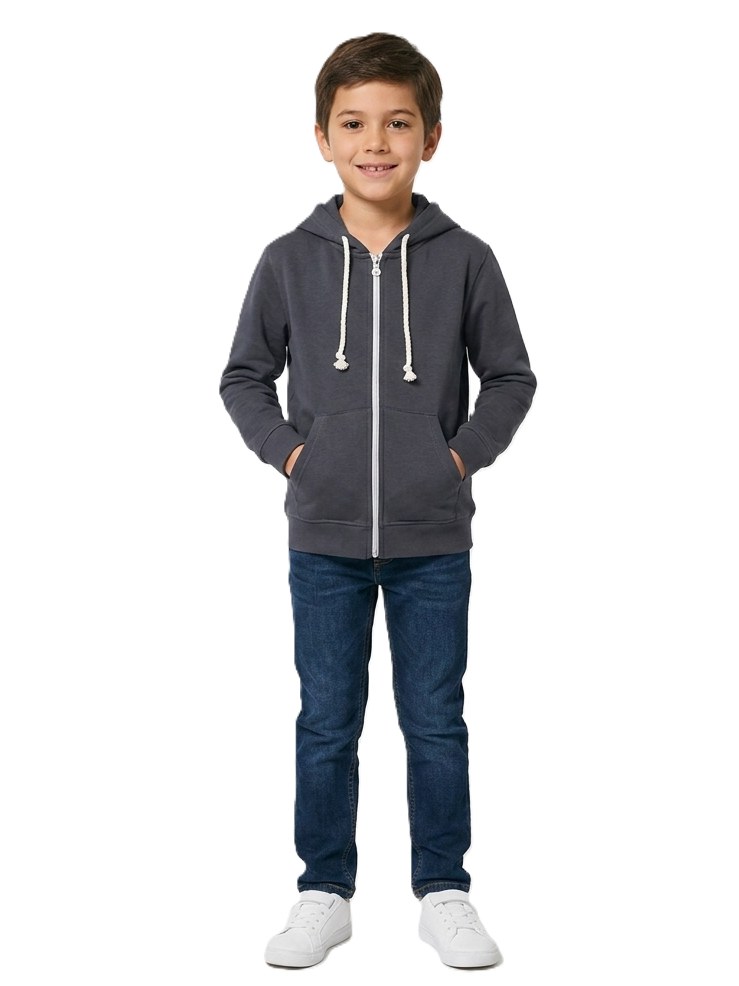 Çocuk İkiiplik Mevsimlik Fermuarlı Kapüşonlu Sweatshirt — FÜME