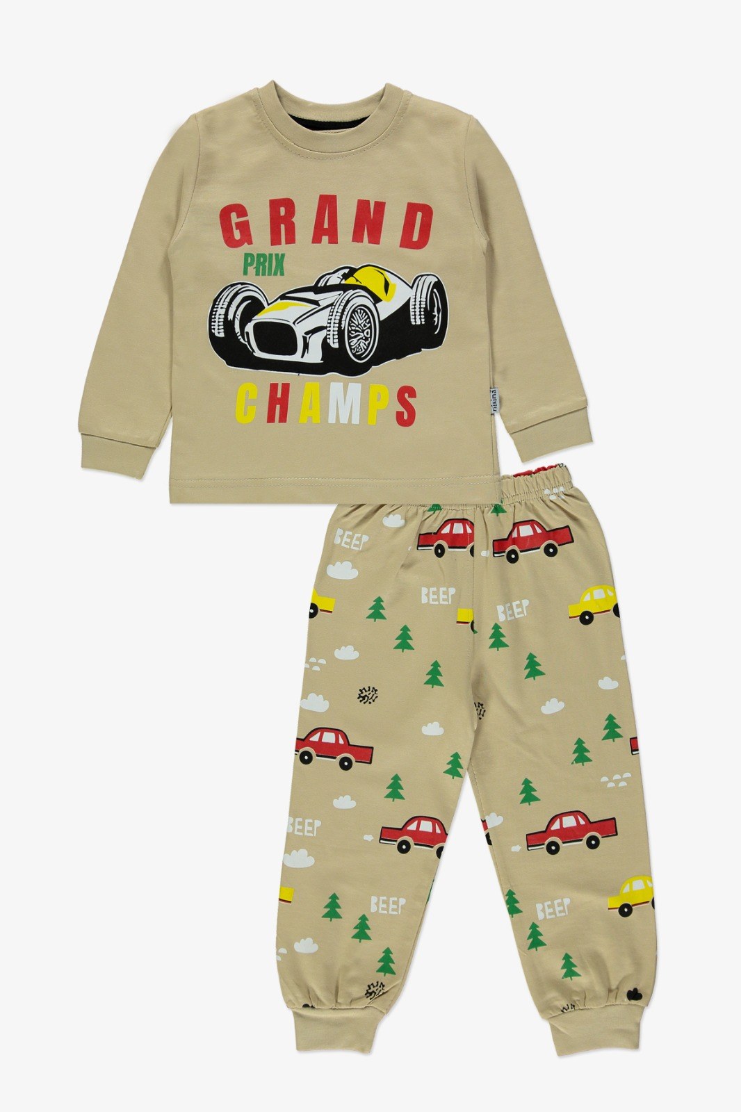 Baskılı İkiiplik Erkek Pijama Takım — KREM