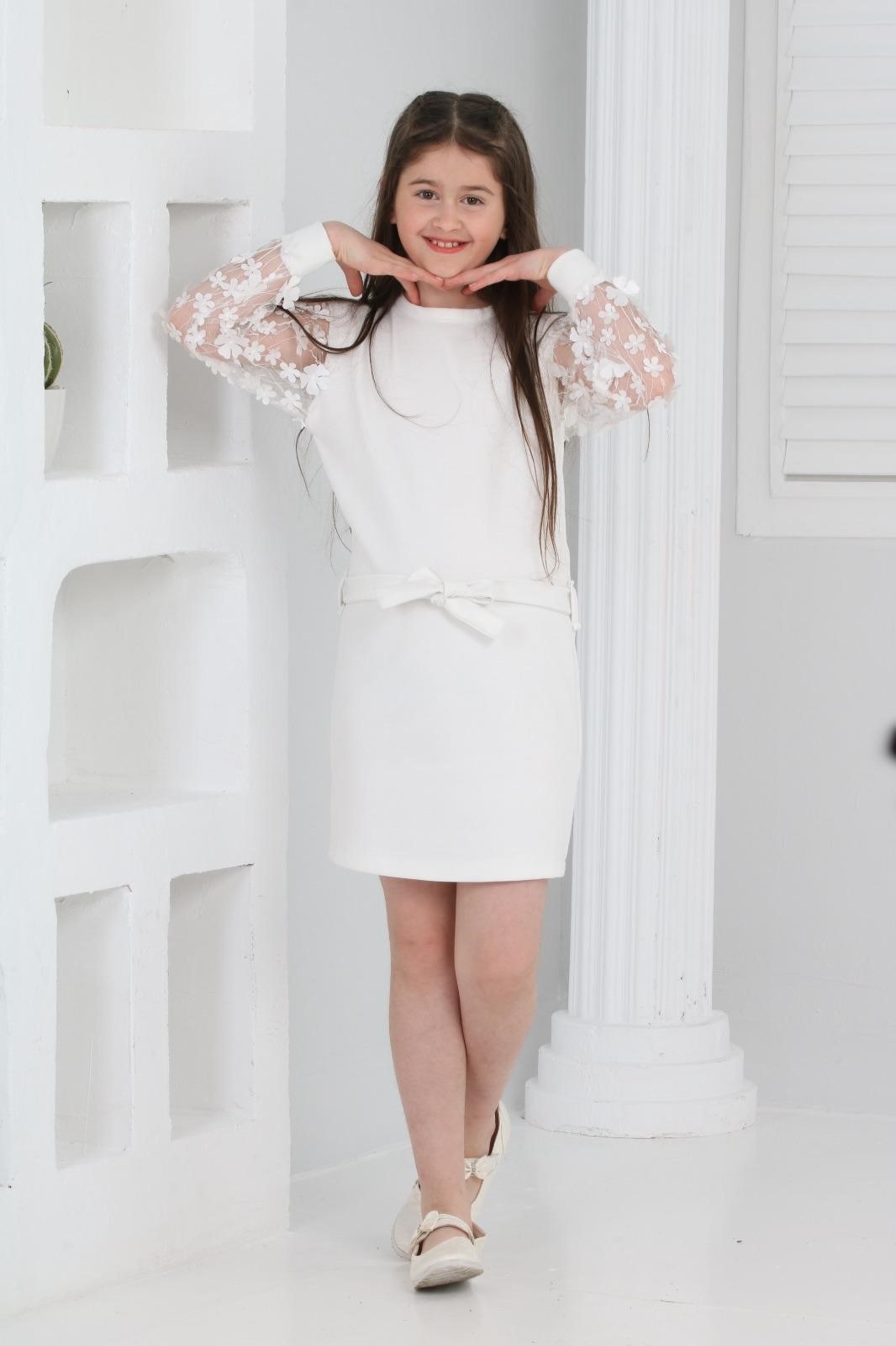 Kız Çocuk Daisy Krep Elbise — BEYAZ