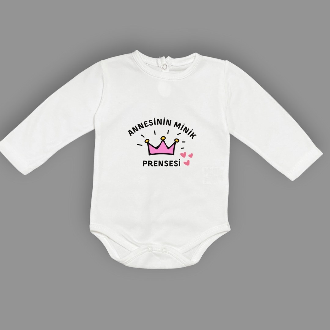 Annesinin Minik Prensesi Çıtçıtlı Beyaz Uzun Kollu Body