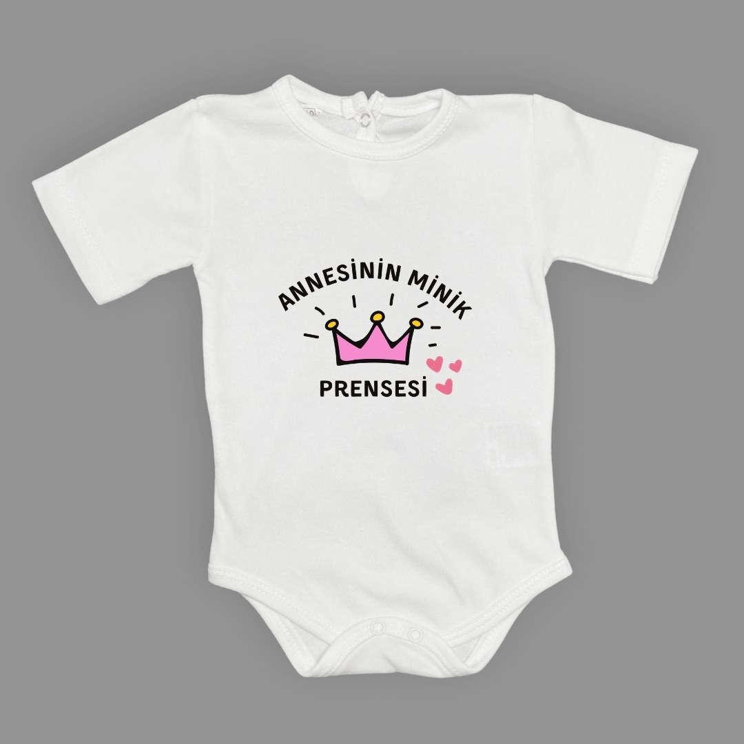 Annesinin Minik Prensesi Çıtçıtlı Beyaz Uzun Kollu Body — EKRU