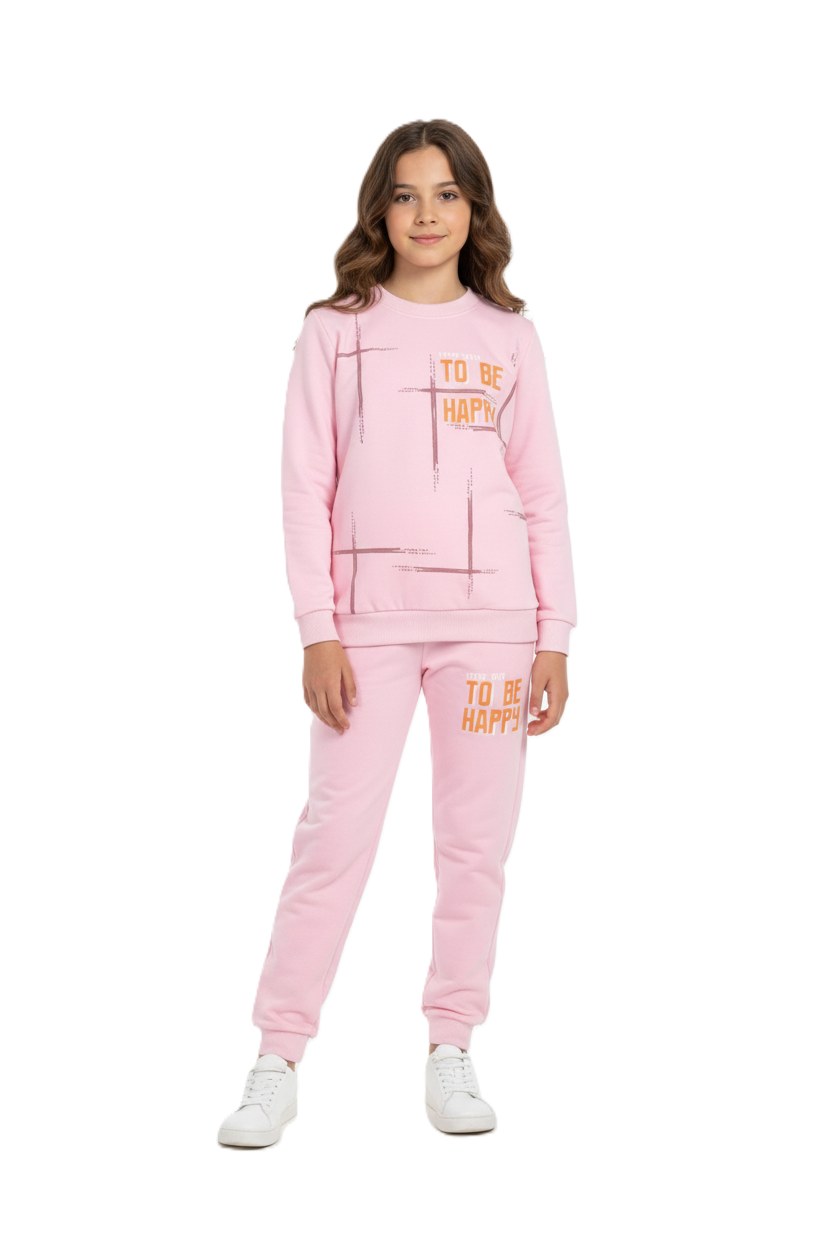 To Be Happy Motif Kız Çocuk Eşofman — PEMBE