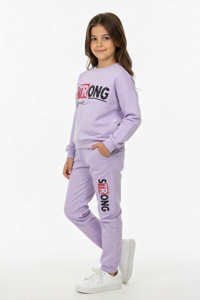 Strong Motif Kız Çocuk Eşofman — LİLA