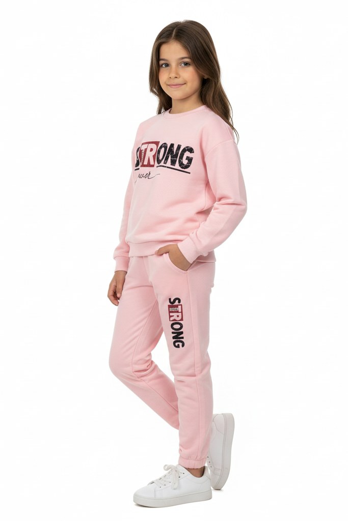 Strong Motif Kız Çocuk Eşofman — PEMBE