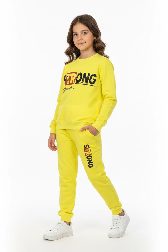 Strong Motif Kız Çocuk Eşofman — SARI