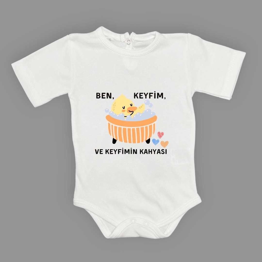 Ben Keyfim Ve Keyfimin Kahyası Baskılı Uzun Kollu Bebek Body Zıbın Çıtçıtlı Badi — BEYAZ