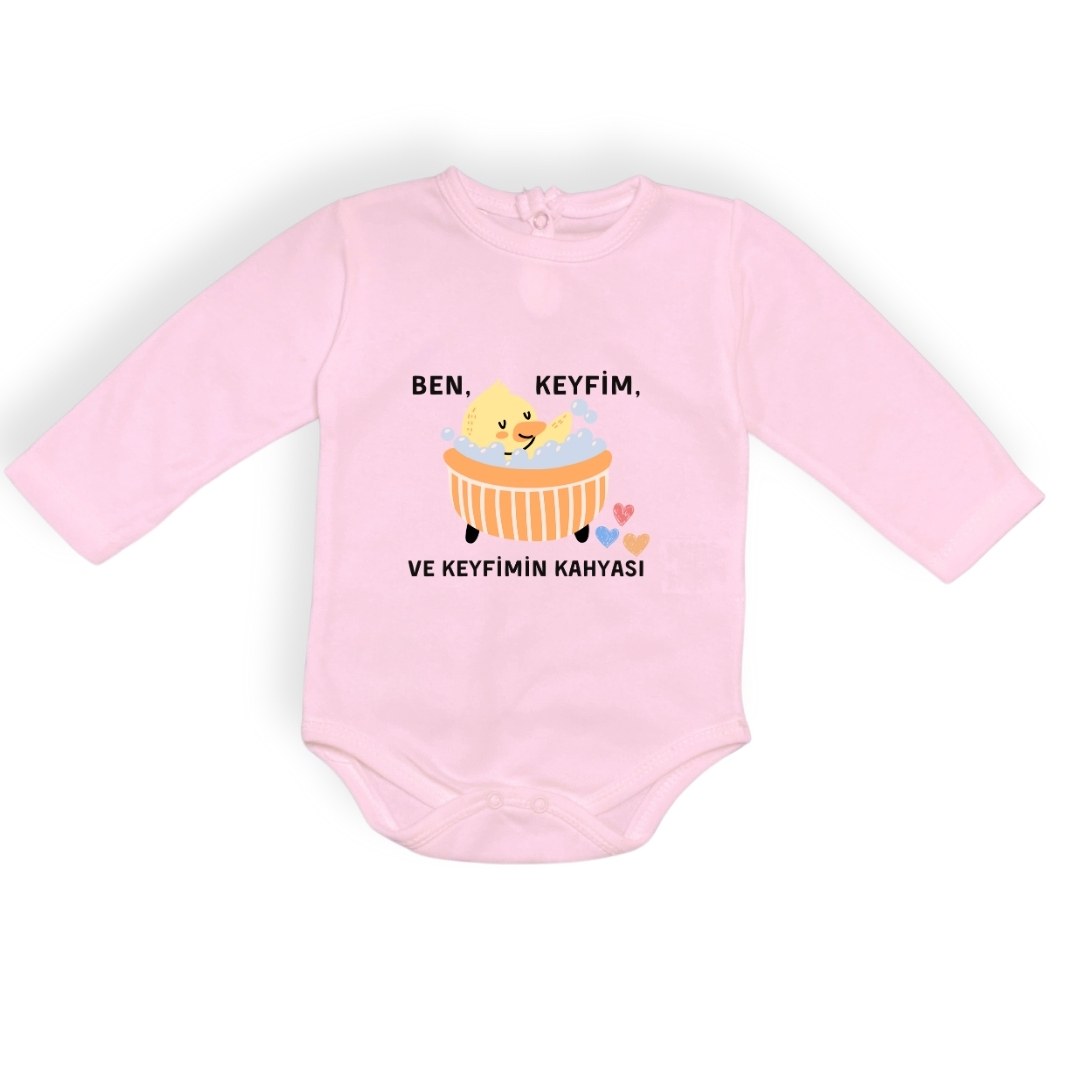 Ben Keyfim Ve Keyfimin Kahyası Baskılı Uzun Kollu Bebek Body Zıbın Çıtçıtlı Badi — PEMBE