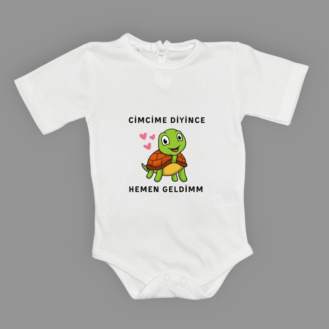 Cimcime Diyince Hemen geldimm Baskılı Bebek Body Zıbın Çıtçıtlı Badi — BEYAZ