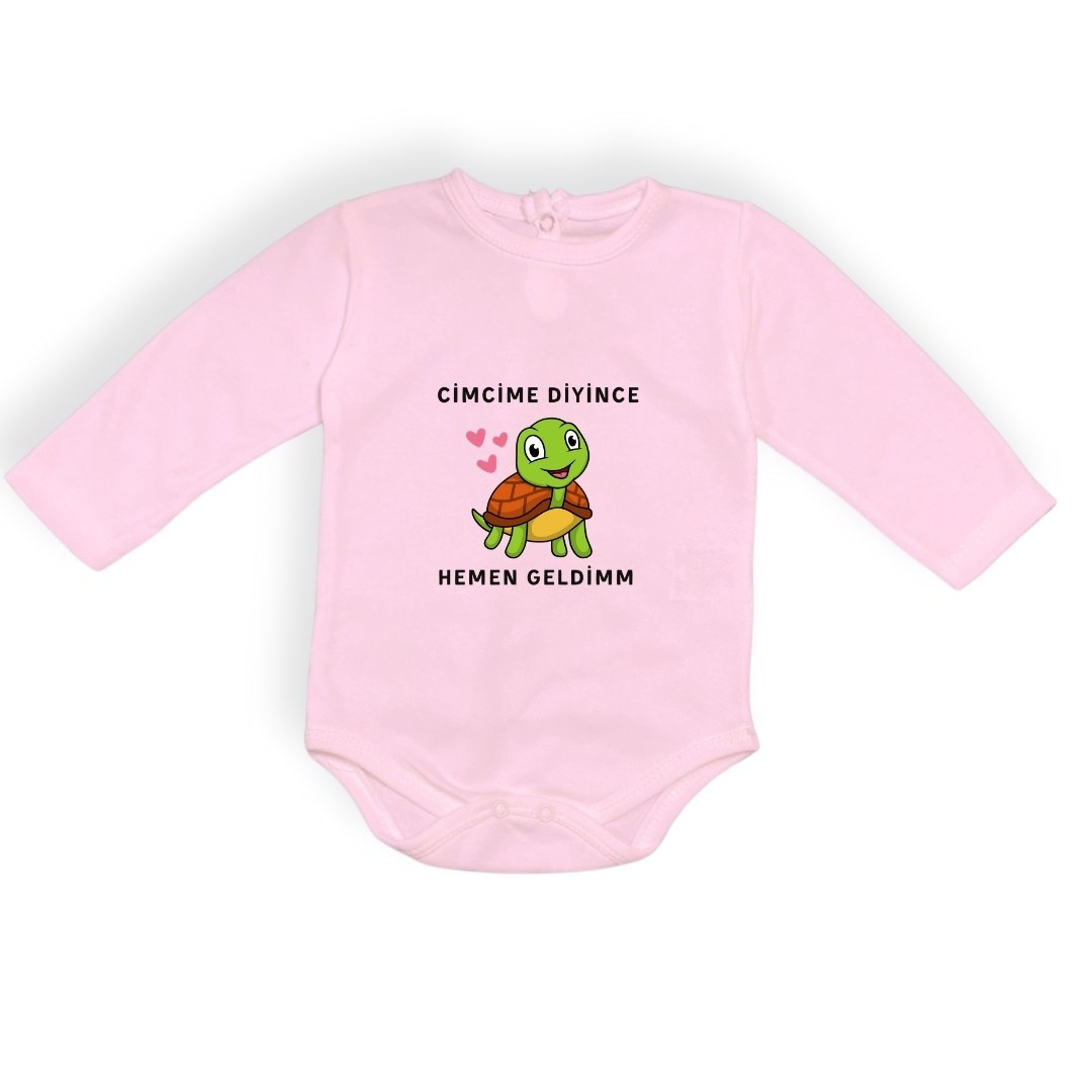 Cimcime Diyince Hemen geldimm Baskılı Bebek Body Zıbın Çıtçıtlı Badi — PEMBE