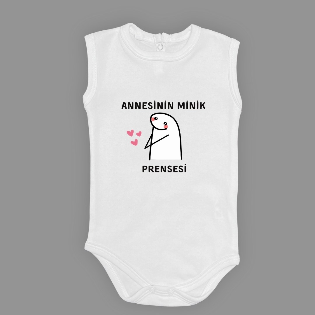 Annesinin Minik Prensesi kalpli Baskılı Bebek Body Zıbın Çıtçıtlı Badi — AÇIK EKRU