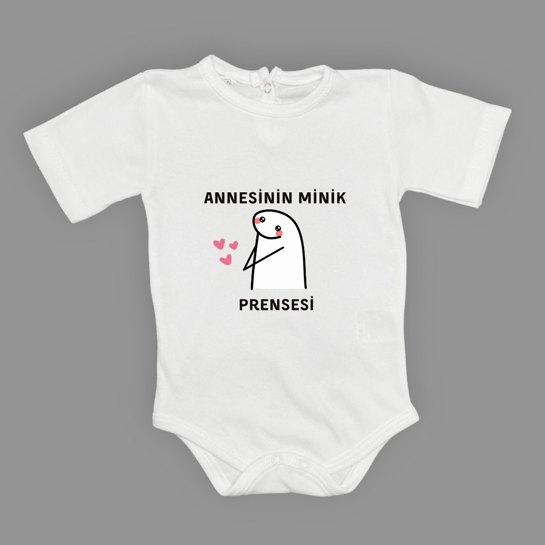 Annesinin Minik Prensesi kalpli Baskılı Bebek Body Zıbın Çıtçıtlı Badi — BEYAZ