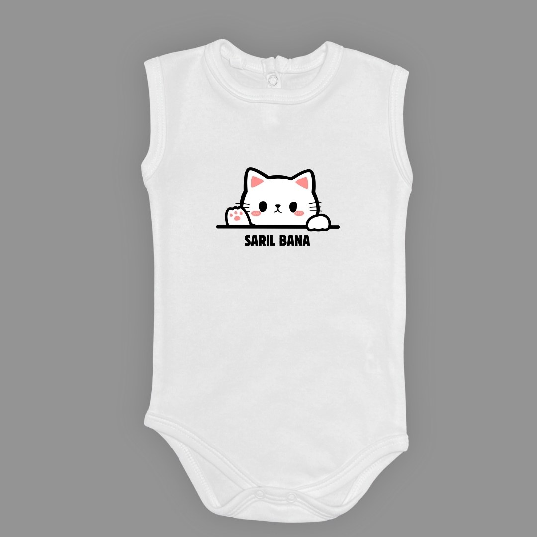 Sarıl Bana Kedi Baskılı Bebek Body Zıbın Çıtçıtlı Badi — AÇIK EKRU