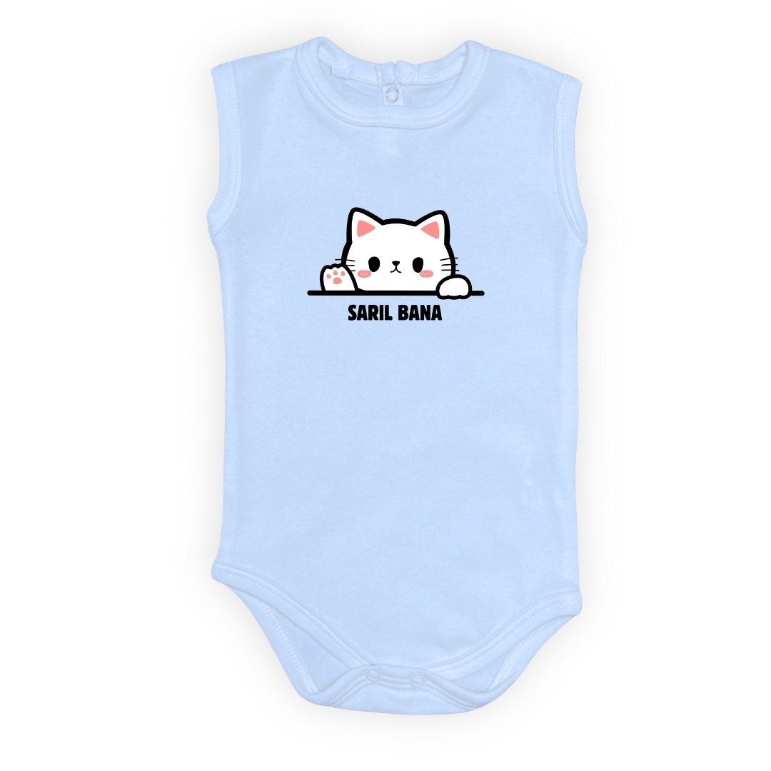 Sarıl Bana Kedi Baskılı Bebek Body Zıbın Çıtçıtlı Badi — AÇIK MAVİ