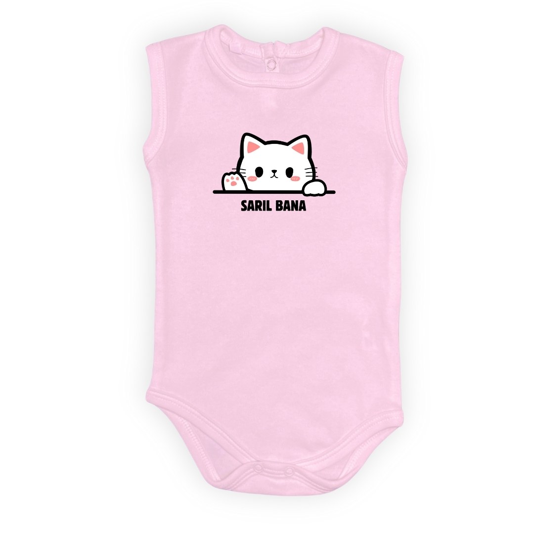 Sarıl Bana Kedi Baskılı Bebek Body Zıbın Çıtçıtlı Badi — AÇIK PEMBE