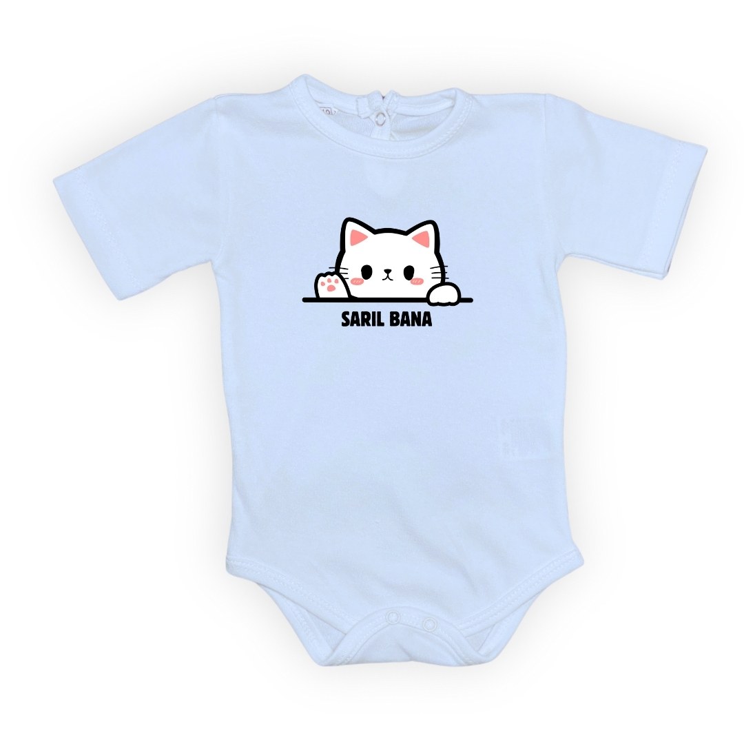 Sarıl Bana Kedi Baskılı Bebek Body Zıbın Çıtçıtlı Badi — BEBE MAVİ