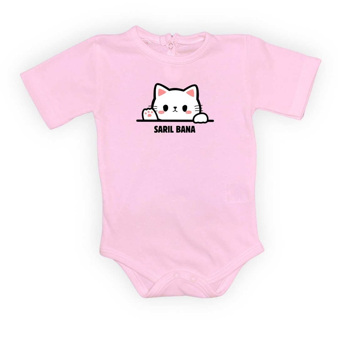 Sarıl Bana Kedi Baskılı Bebek Body Zıbın Çıtçıtlı Badi — KOYU PEMBE