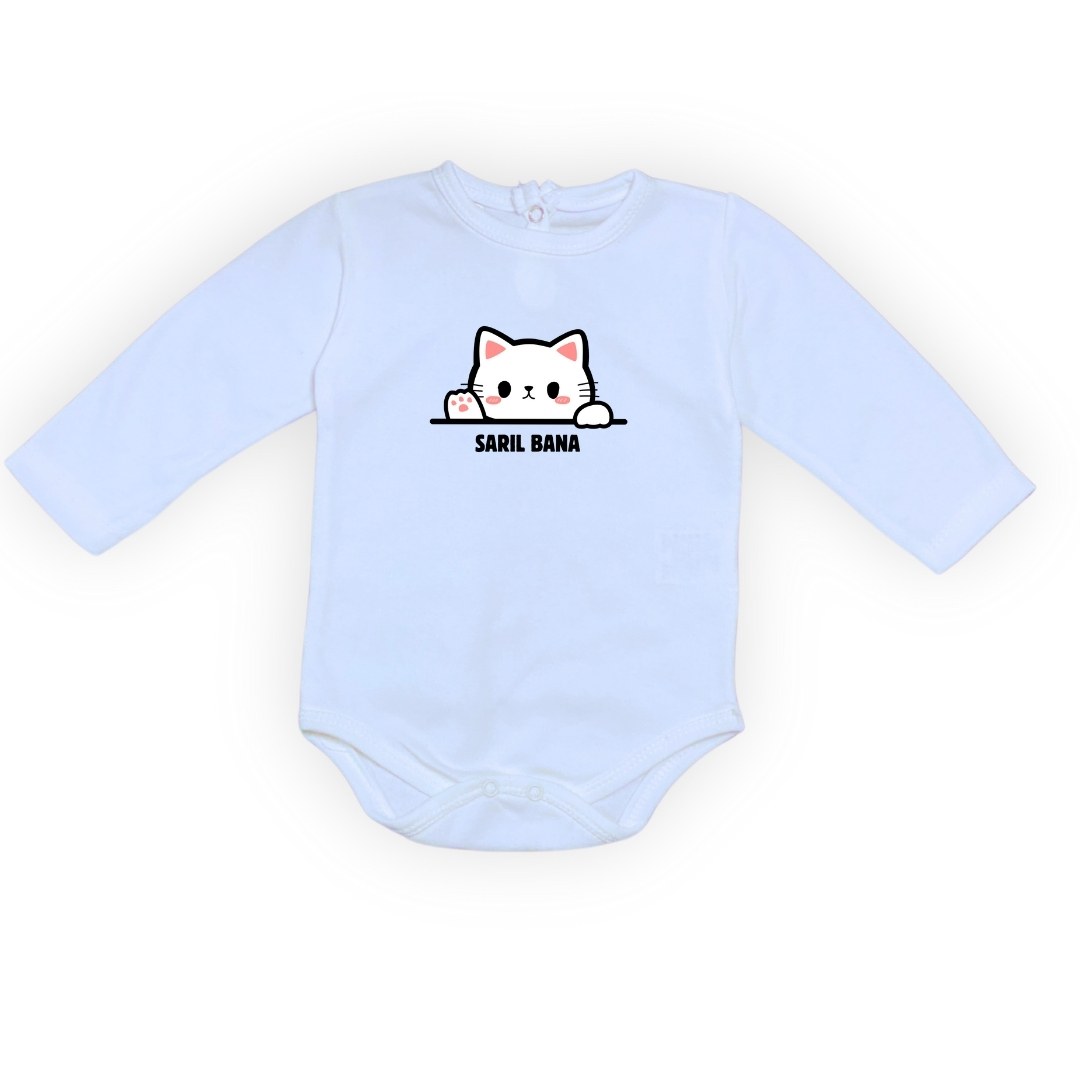 Sarıl Bana Kedi Baskılı Bebek Body Zıbın Çıtçıtlı Badi — MAVİ
