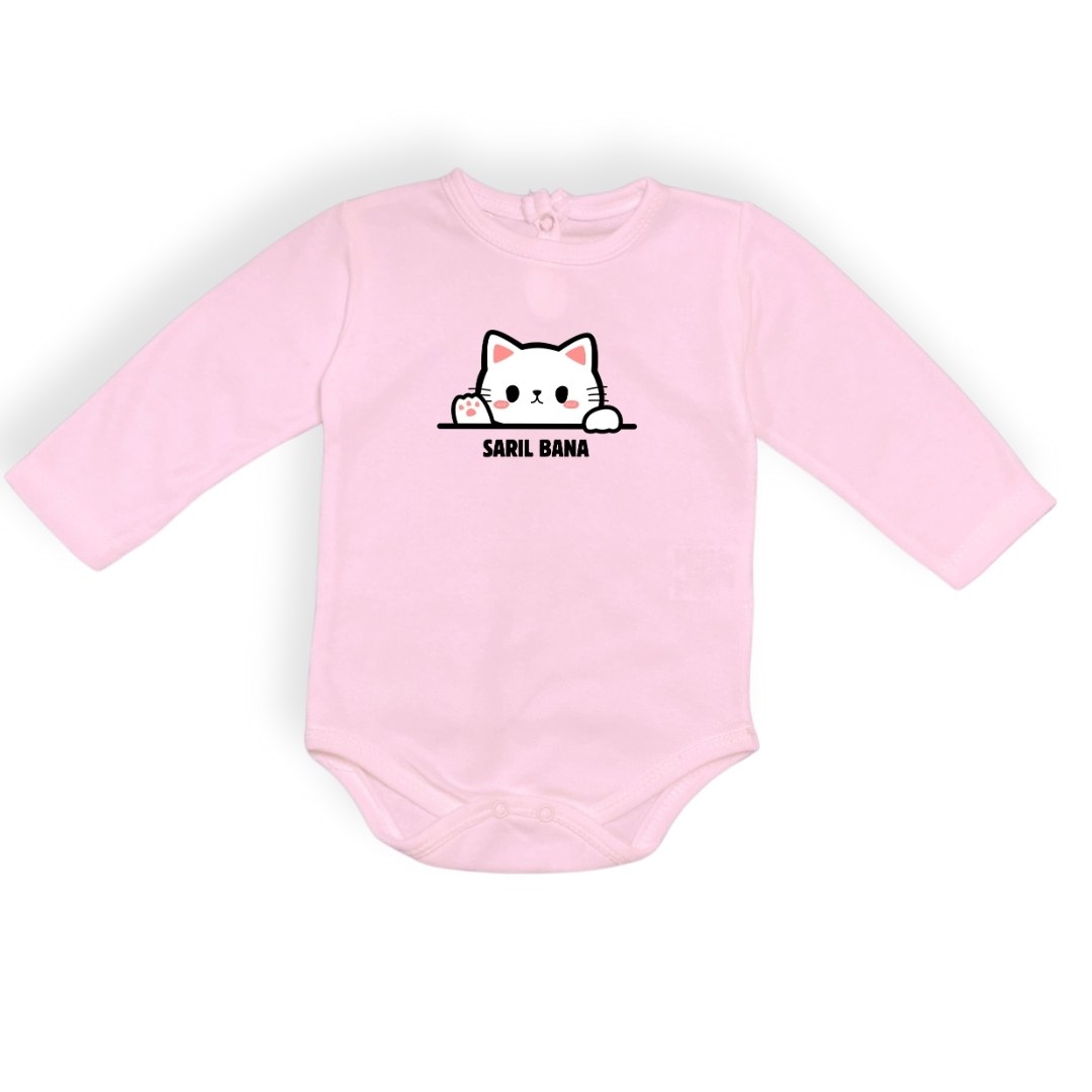 Sarıl Bana Kedi Baskılı Bebek Body Zıbın Çıtçıtlı Badi — PEMBE
