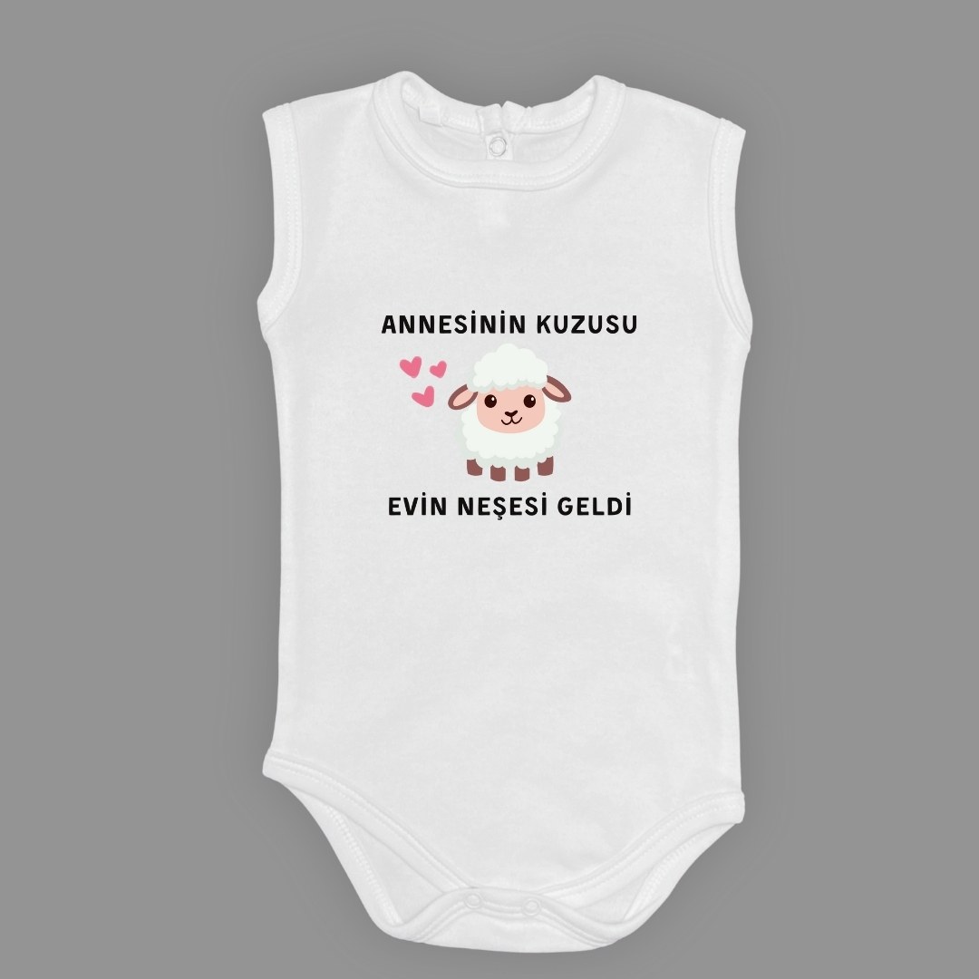 Annesinin Kuzusu Neşesi Geldi Baskılı Bebek Body Zıbın Çıtçıtlı Badi — AÇIK EKRU