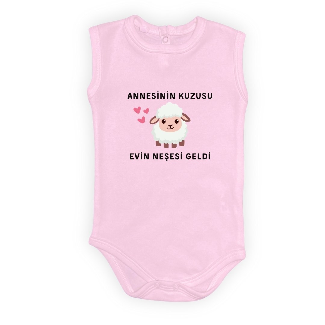 Annesinin Kuzusu Neşesi Geldi Baskılı Bebek Body Zıbın Çıtçıtlı Badi — AÇIK PEMBE