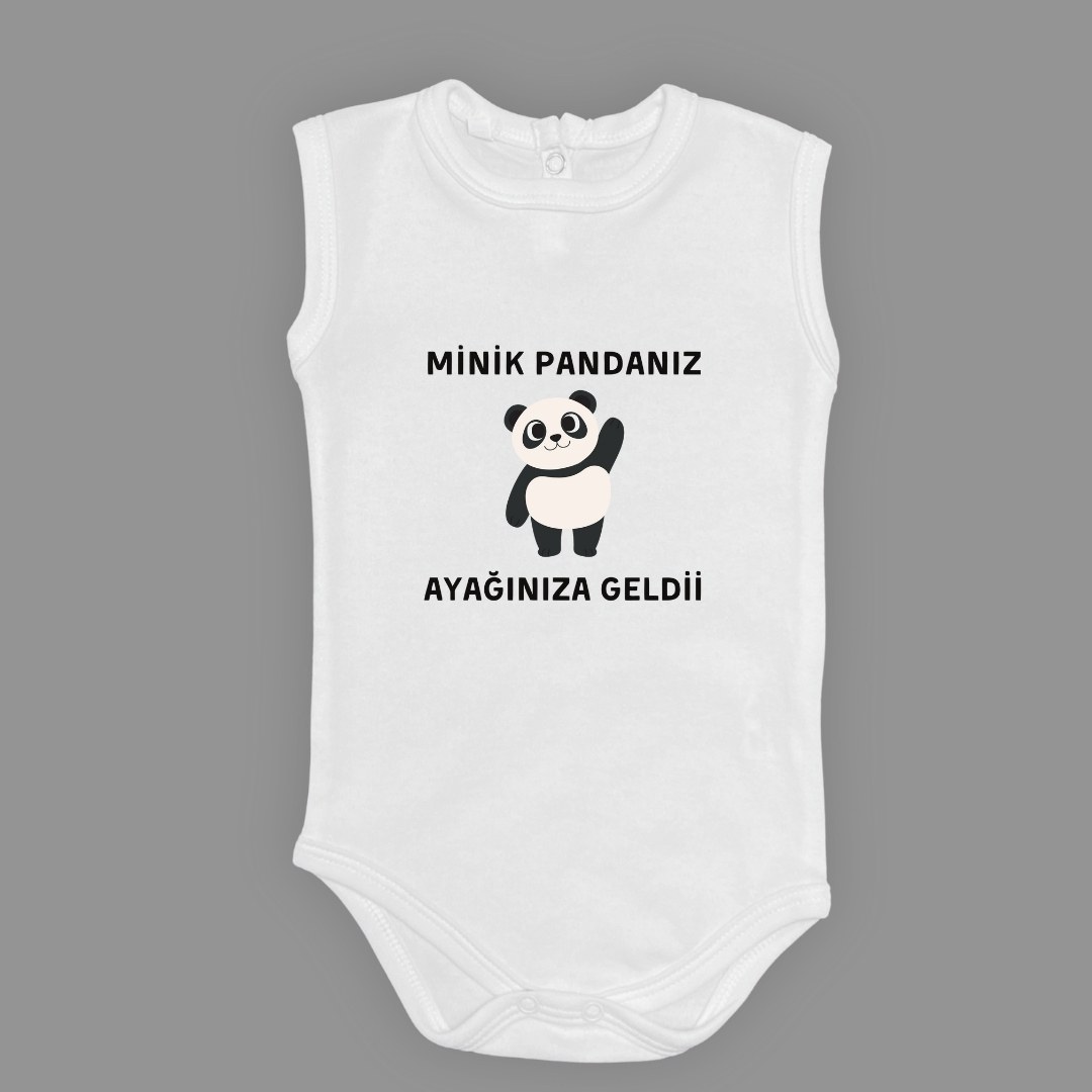 Minik Pandanız Ayağınıza Geldii Baskılı Bebek Body Zıbın Çıtçıtlı Badi — AÇIK EKRU