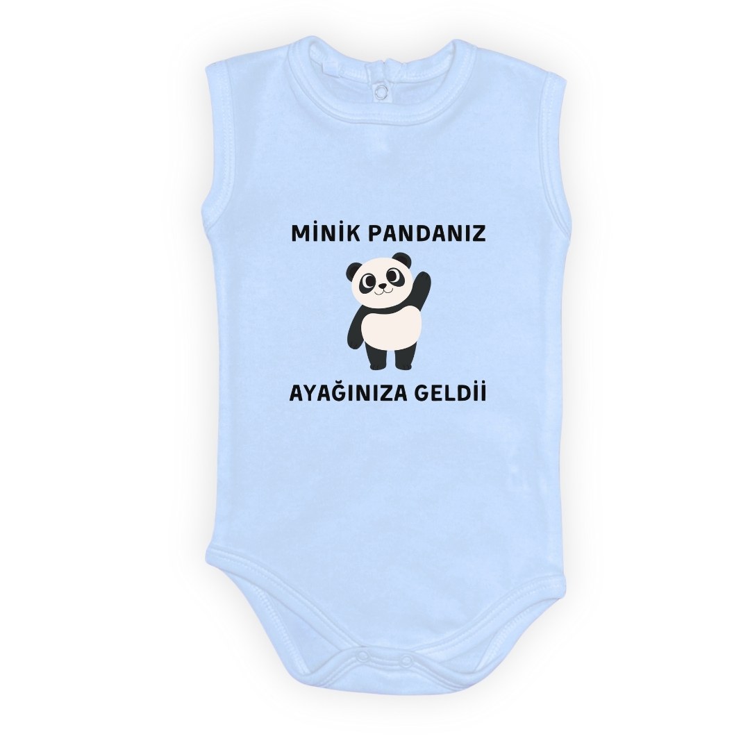 Minik Pandanız Ayağınıza Geldii Baskılı Bebek Body Zıbın Çıtçıtlı Badi — AÇIK MAVİ