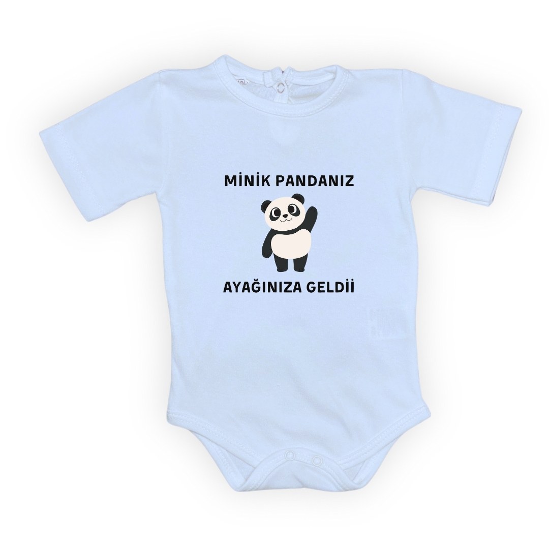Minik Pandanız Ayağınıza Geldii Baskılı Bebek Body Zıbın Çıtçıtlı Badi — BEBE MAVİ
