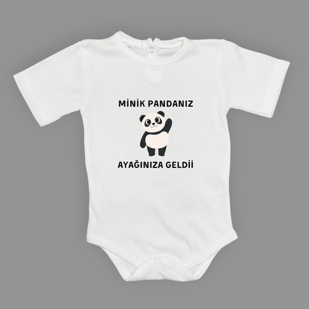 Minik Pandanız Ayağınıza Geldii Baskılı Bebek Body Zıbın Çıtçıtlı Badi — BEYAZ