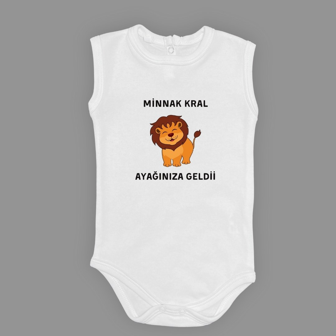 Minnak Kral Ayağınıza Geldii Baskılı Bebek Body Zıbın Çıtçıtlı Badi — AÇIK EKRU